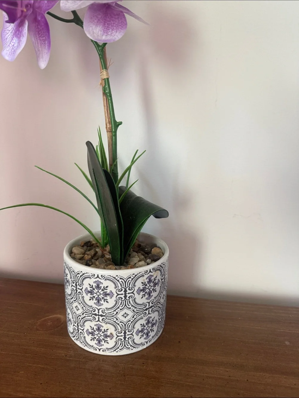 Artificial Purple Orchid in Decorative White Ceramic Pot - Home Accents